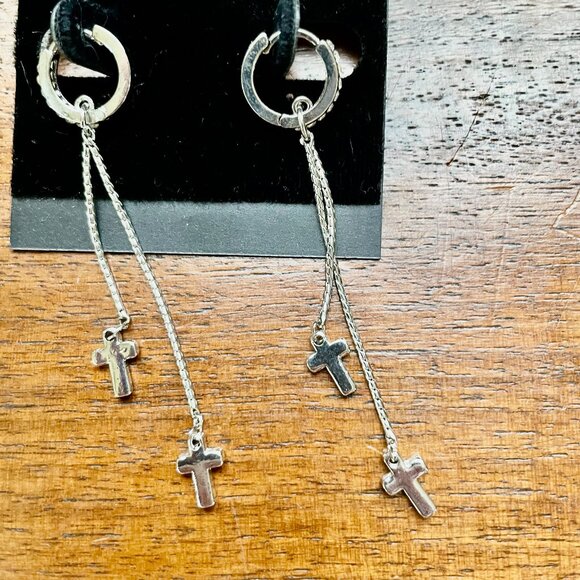 Buy 3 pairs of earrings for $12.  Express Silver Dangle Cross Earrings - Picture 1 of 3
